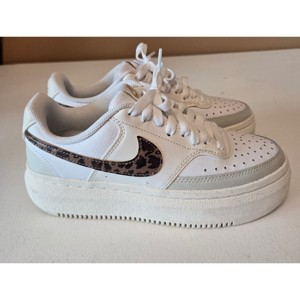 Nike Court Vision Alta Platform Leopard Swoosh White Sneakers Womens 7
